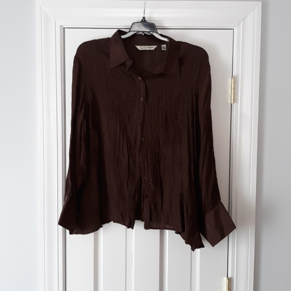 Avenue Soft Brown Crinkle Blouse - Picture 1 of 5